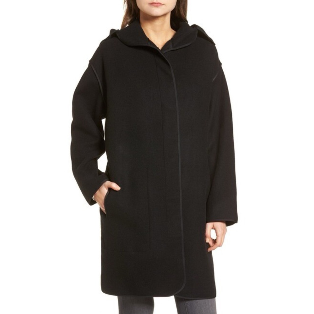 James Perse Wool Blend Hooded Coat in Charcoal Grey Black Women's Size 0